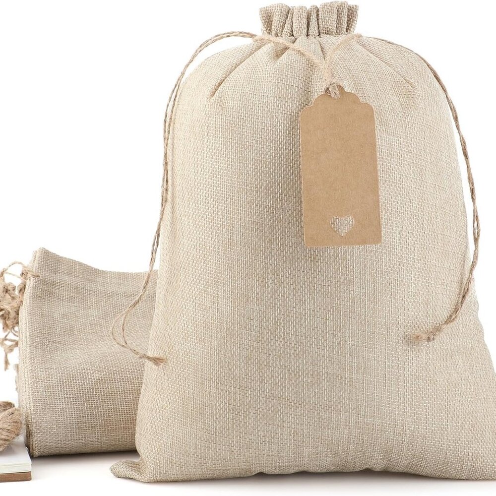 Burlap Bags in Bulk with Drawstring - 20Pcs 10x14 Favor Sacks for Wrapping Back